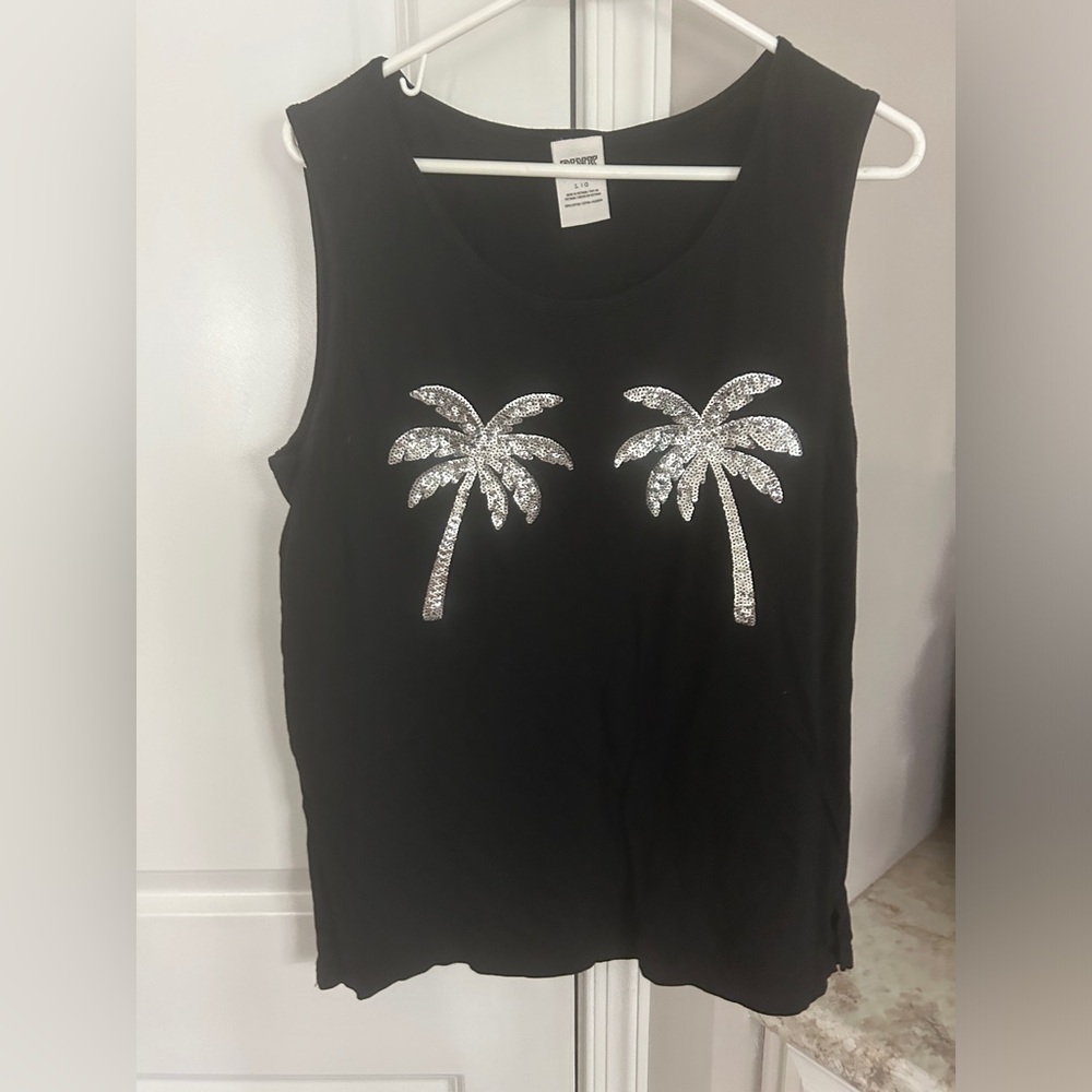 VS PINK Bling Palm Tree Tank Top Black Large